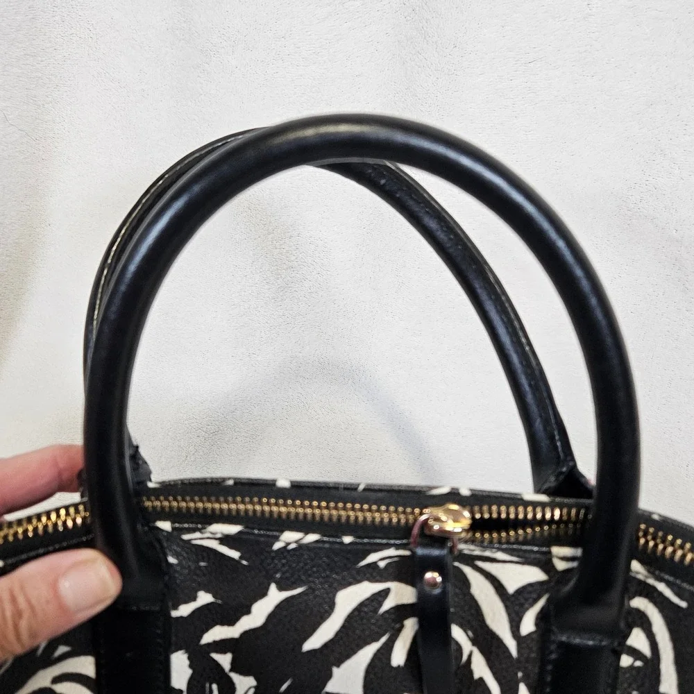 Kate Spade‎ Rose Floral Print Satchel Black White Rachel Crossbody Bag